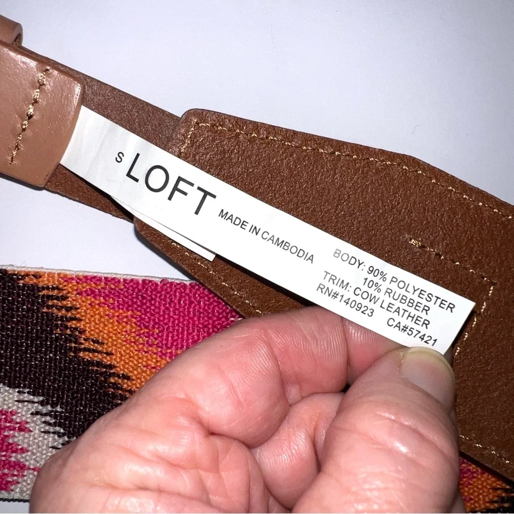 NEW Loft Aztec Elastic Textured Stretch‎ Cow Leather Woman’s Belt Small Stretchy